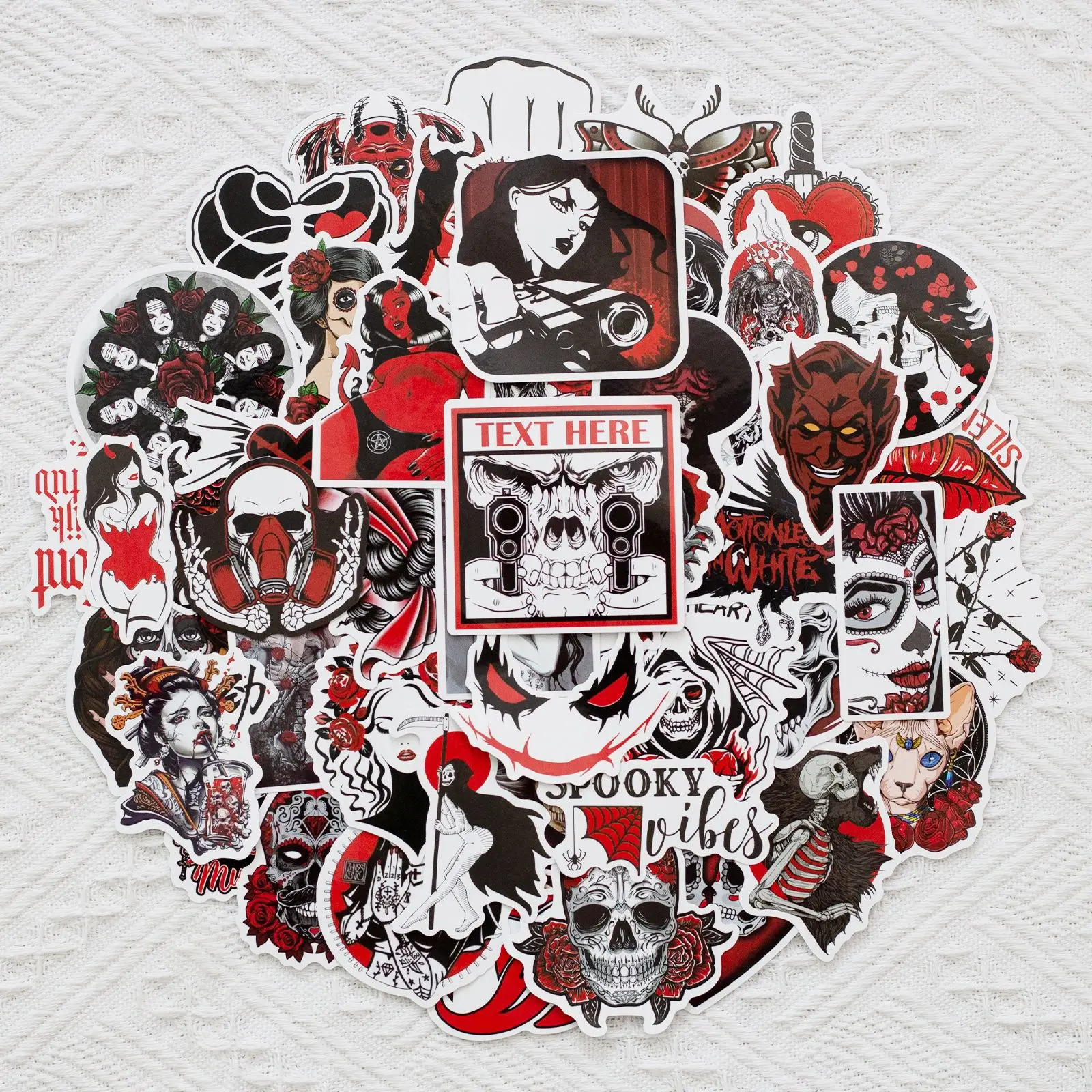 

50pcs Gothic Horror Stickers Demon Crimson Punk Creek Red&Black Series Gothic Stickers