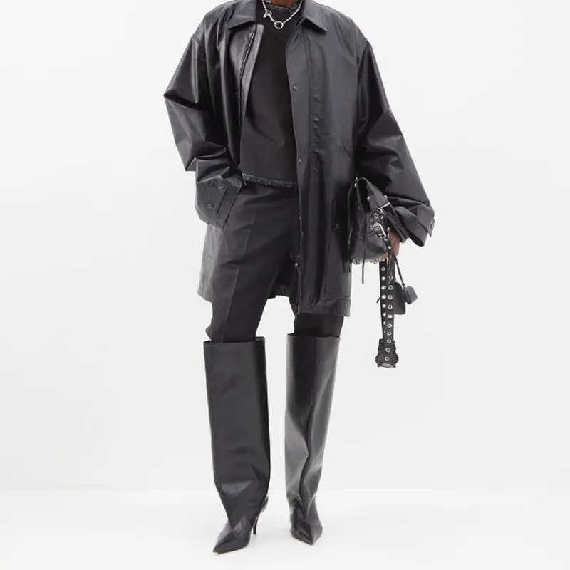 2023 Europe and America New Pointed Sleeve Thigh Boots Fashion Big Tube Thin High Heels 45 Size Knee Length Women's Boots