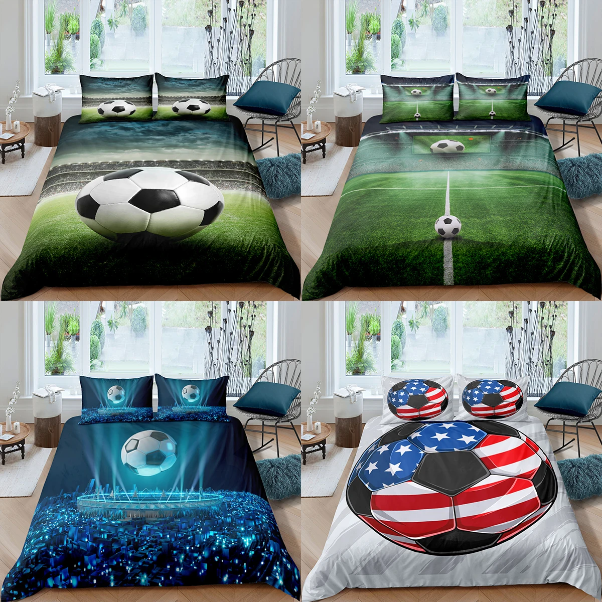 

Home Textiles Luxury 3D Football Duvet Cover Set Pillowcase Football Field Bedding Set Queen and King Size Comforter Bedding Set