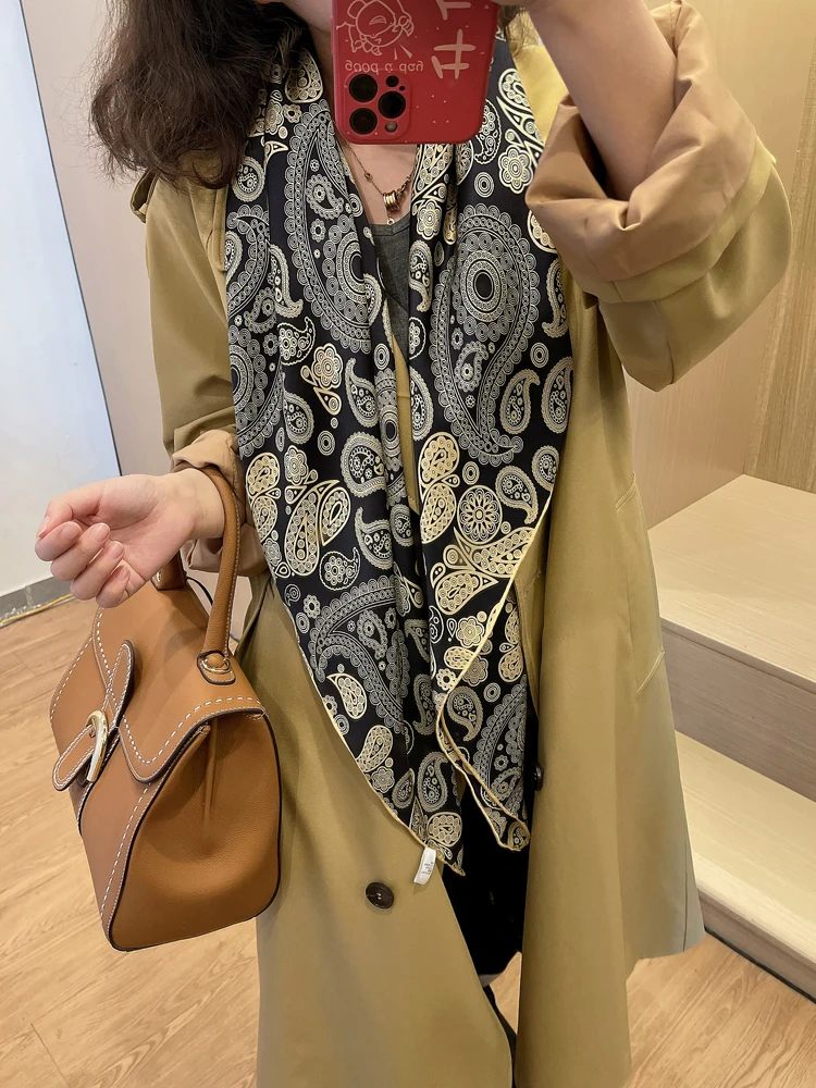 Квадратный шелковый шарф с принтом пейсли ручной каймой 100% натуральный шейный