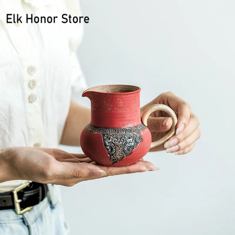 220 мл чайный кувшин из старой глины в виде порошка Кармин красная яркая чашка