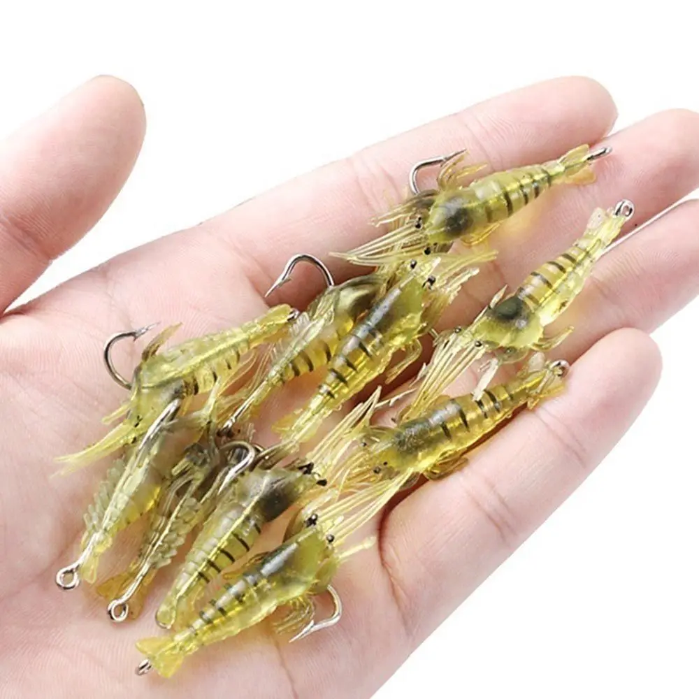 

10Pcs/Lot Luminous Fishy Smell Soft Creative Prawn Lure Sea Fishing Hook Worm Silicone Shrimp Fake Bait
