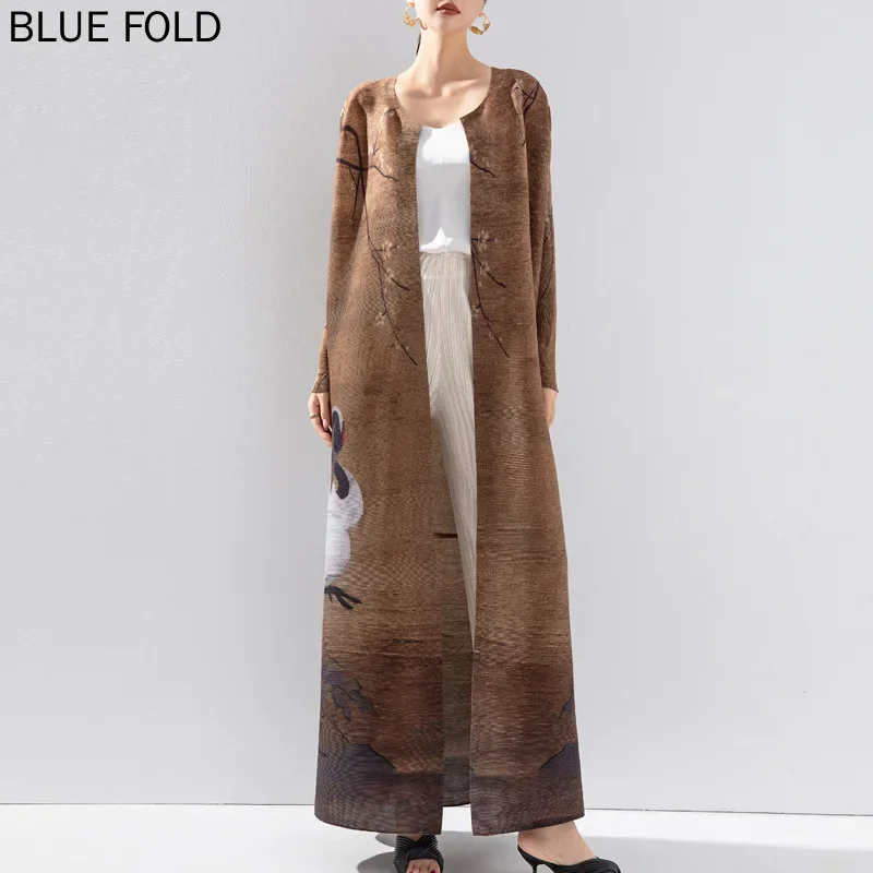 MIYAKE-Женский плиссированный плащ кардиган с круглым вырезом длинная ветровка