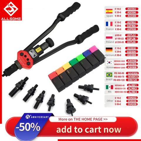 AllSome BT-607 Manual Riveter Gun Hand Tool Tool Kit Rivet Tuerca Tuerca Tuerca M3/M4/M5/M6/M8/M10/M12