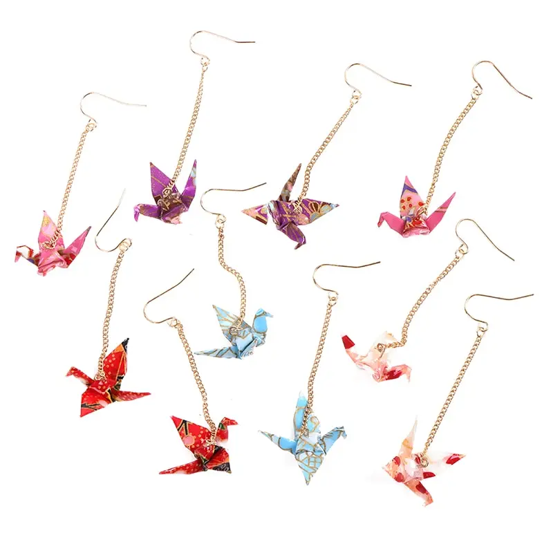 

Handmade Paper Crane Earrings Ear Clips Origami Birds Crane Pattern Earrings Temperament Clothing Accessories