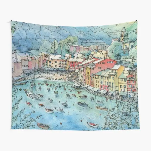 

Portofino Italy Tapestry Towel Room Home Colored Yoga Wall Decoration Travel Blanket Mat Hanging Bedroom Printed Decor Living