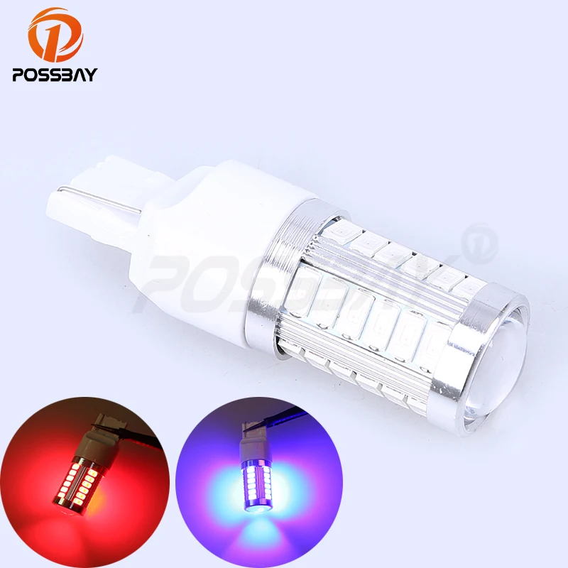 Автомобильные лампы POSSBAY 33 светодиодный 5730, лампы головного света T20/T25/H4/H7/H10/H11/H15/H16/9006/9005/1156/P13W, красные/синие