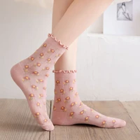 new color harajuku retro women lady cotton loose socks summer middle tube socks korean mesh hollow cute