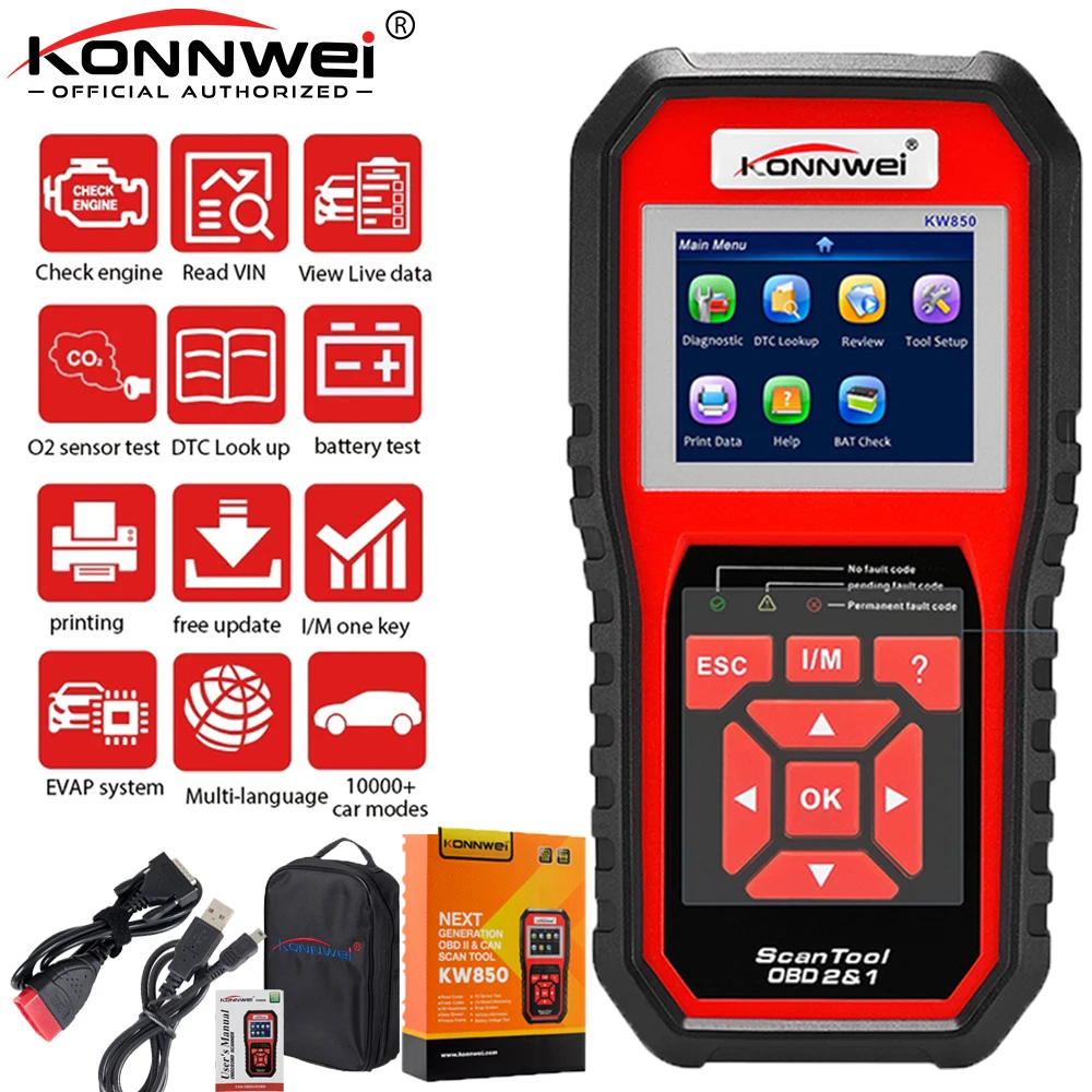 Автомобильный сканер KONNWEI KW850 профессиональный диагностический прибор OBD2 для
