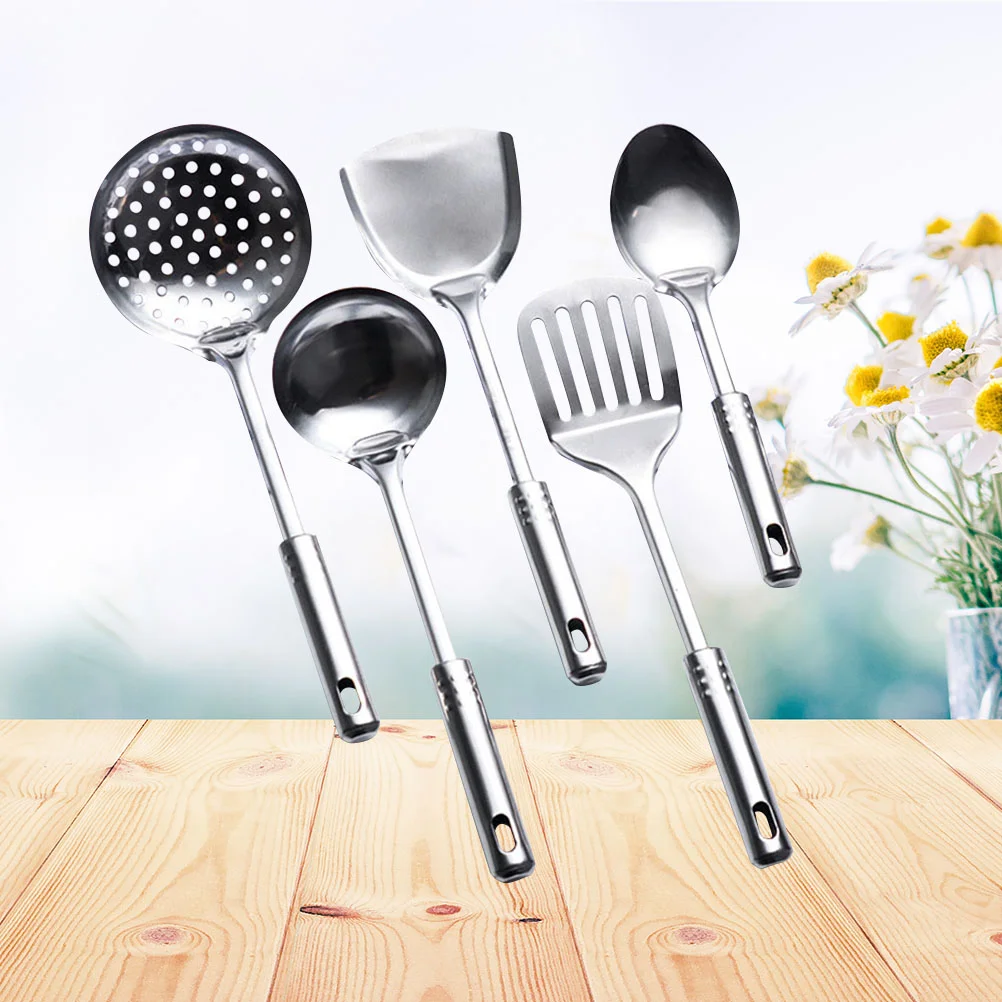 

5 Pcs Cookware Stainless Steel Cooking Tools Kitchen Spatula Utensils Spoon Spoons Sets