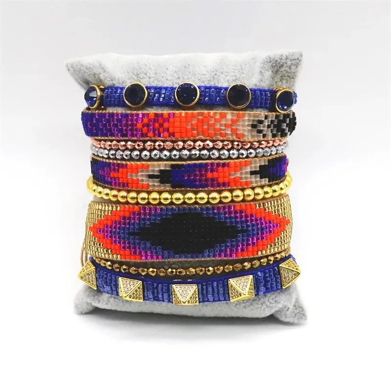 Браслет из рисовых бусин Геометрия Богемия Стрела Градиент Ручное вязание