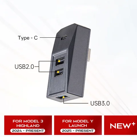 USB-концентратор Glovebox для Tesla New Model Y Launch Juniper 2025 Model 3 Highland 2024, разветвитель порта Type-C, док-станция для передачи данных