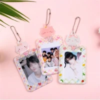 kawaii kpop idol photocards storage with keychains sweet girls bus card holder cartoon cat photo sleeves cute student album