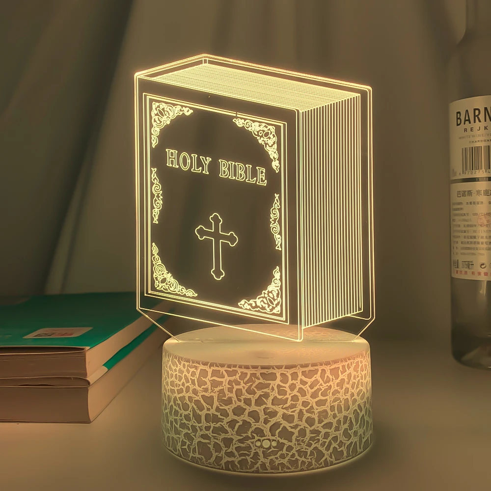 

3d Оптический акриловый ночник, лампа, книга Святой Библии для спальни, Декор, уникальный Христианский подарок, Прямая поставка, Usb Батарея, н...