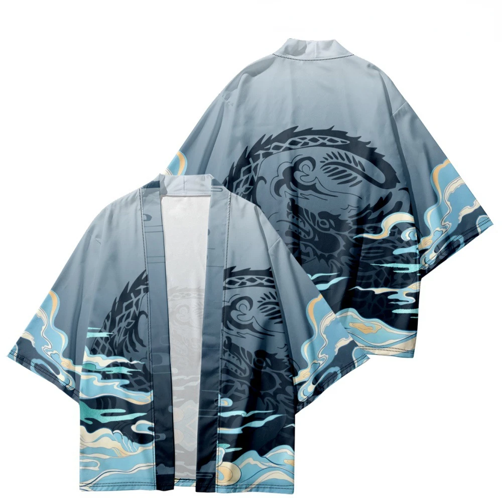 

Japanese Casual Dragon Print Samurai Kimono Summer Beach Cardigan Yukata Women Men Cosplay Haori Top Asian Clothing