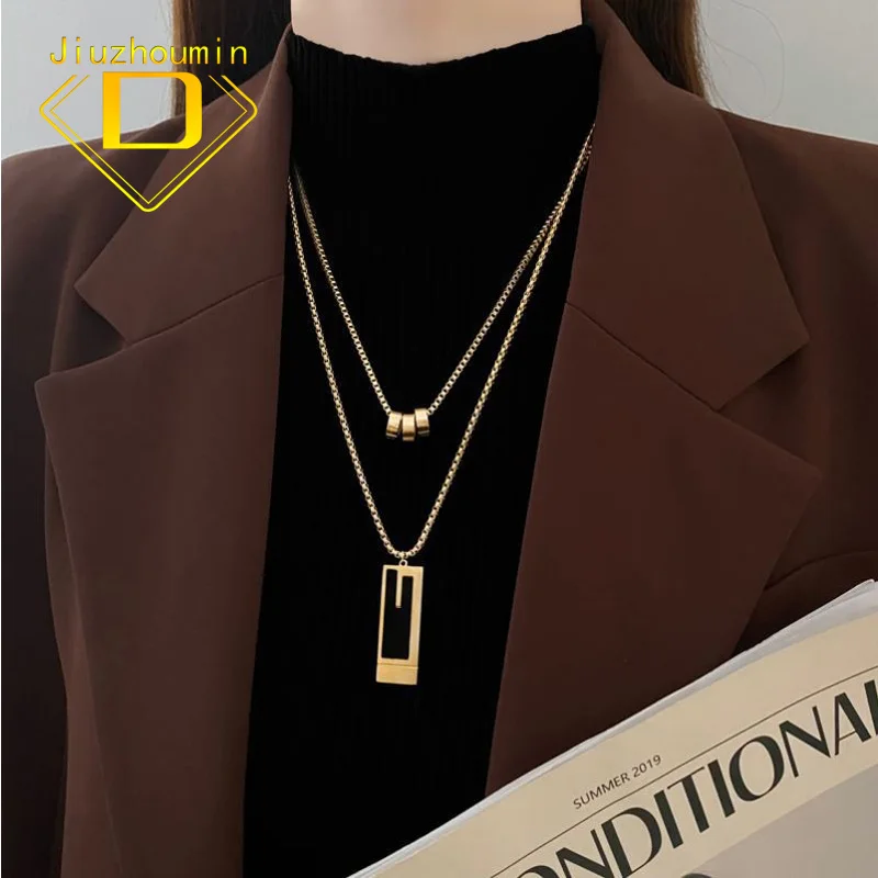 

High Class Double Layer Sweater Chain Casual Fashion Titanium Steel Necklace New Versatile Pendant