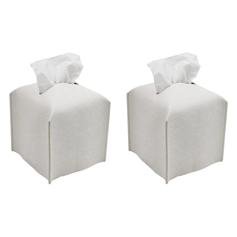Holder Square Pu Leather Facial Tissue Box Roll Paper Dispenser For Bathroom Dressing Table-white