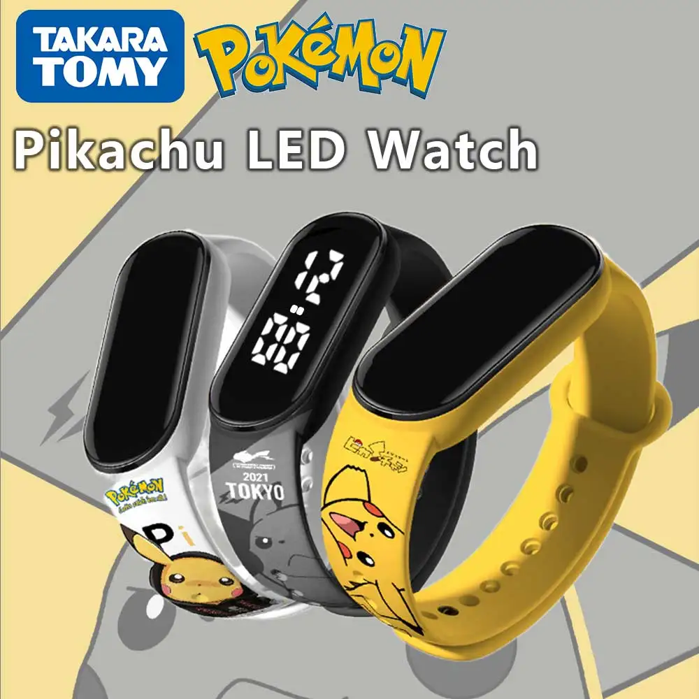 

Kawaii Pokemon Electronic Watch Pikachu Cartoon Digital Electronic Waterproof LED Bracelet Clock Children Toys Christmas Gift