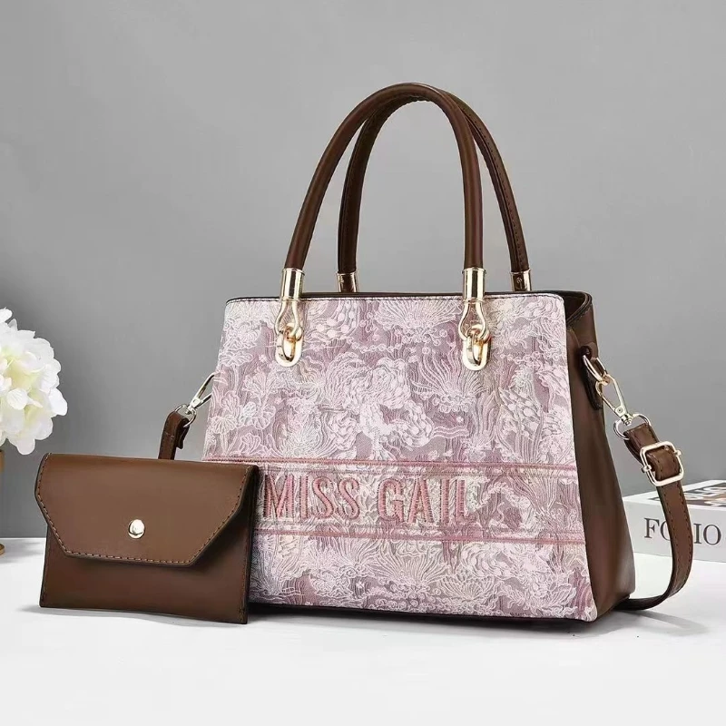 Женская Модная Большая Сумка-тоут С Вышивкой И Двойным Принтом Сумка Через Плечо