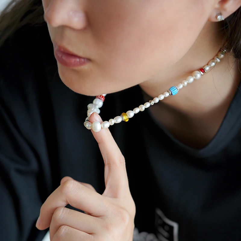 Оригинальный дизайн Vishi лоскутное ожерелье с натуральным жемчугом цветная