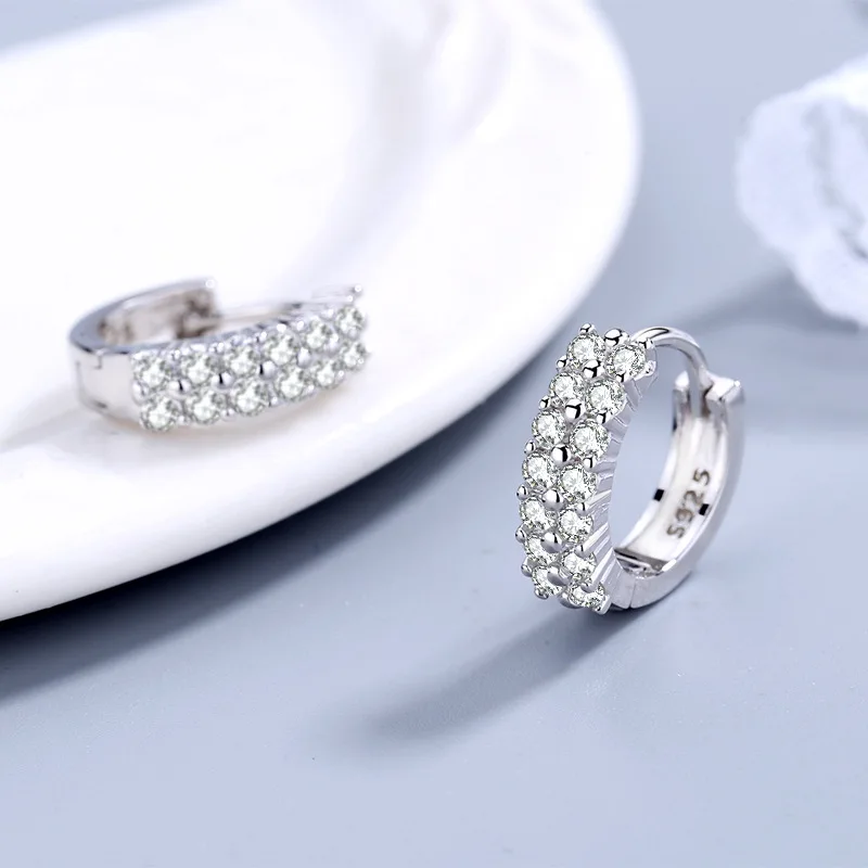 NEHZY 925 silver needle New Ladies Fashion High Quality Jewelry Double Row Crystal Zircon Round Silver Plated Stud Earrings