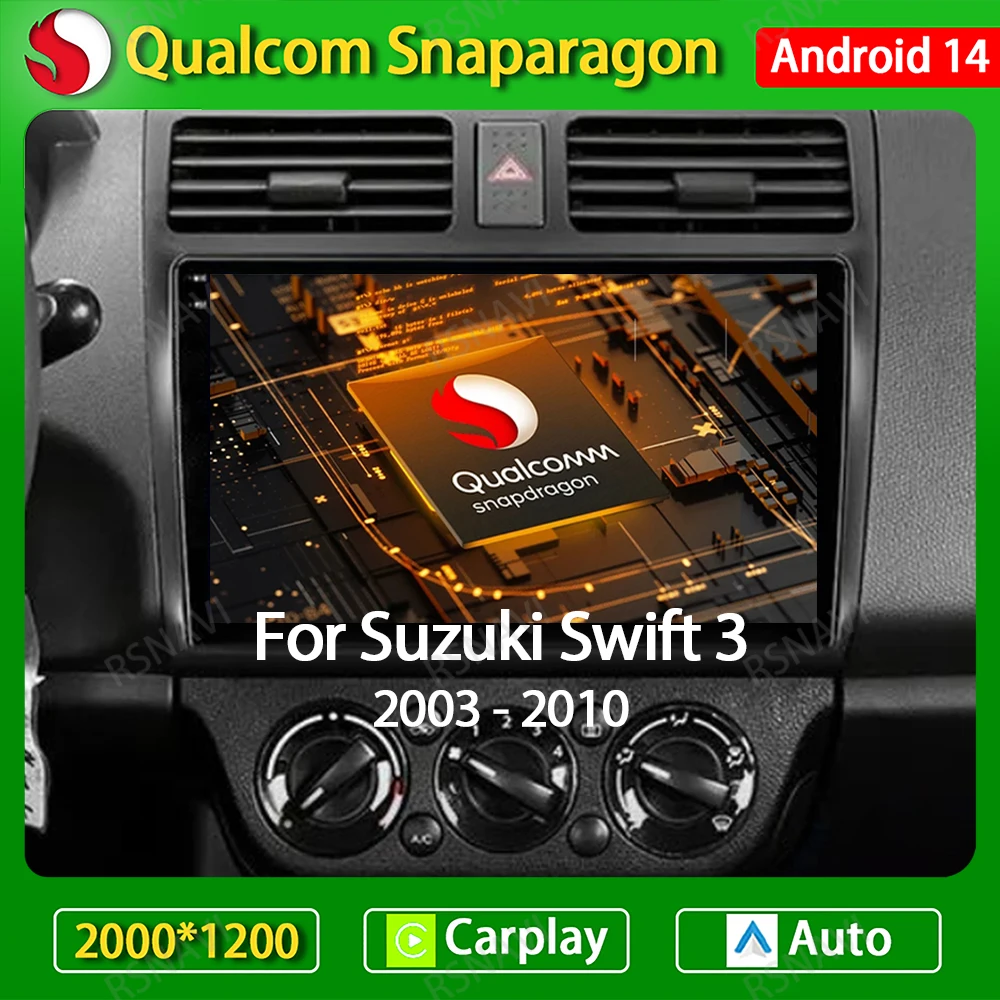 Автомагнитола CarPlay для Suzuki Swift 2003 2005 2006 2007-2010 Android 14 Wi-Fi 4G мультимедийный видеоплеер