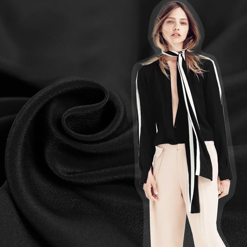 

Black Silk Fabric for Dress 14 Mm Silk Crepe De Chine Fabric Meter Dress Solid Color Silk Fabric Wholesale Silk Cloth