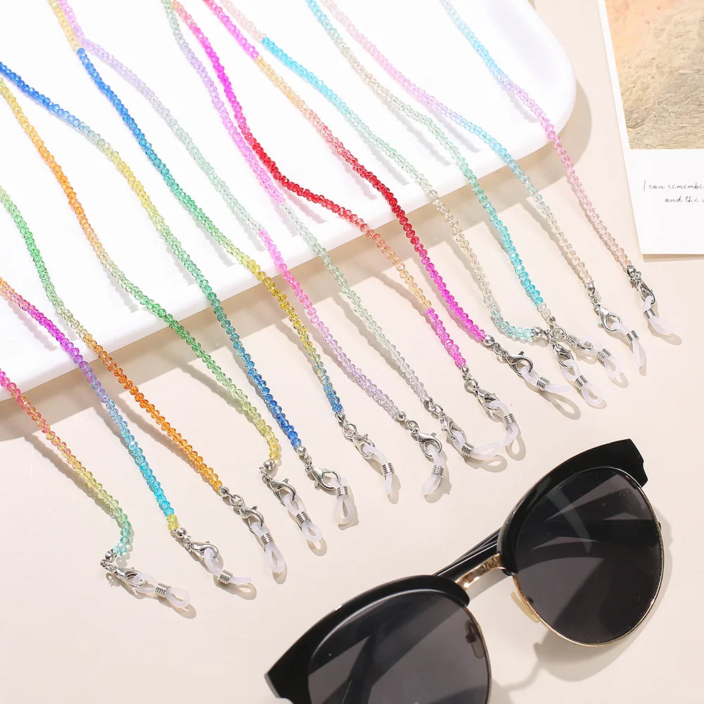 

Simple Beaded Rainbow Colored Crystal Glasses Chain Hanging Neck Anti-lost Glasses Lanyard