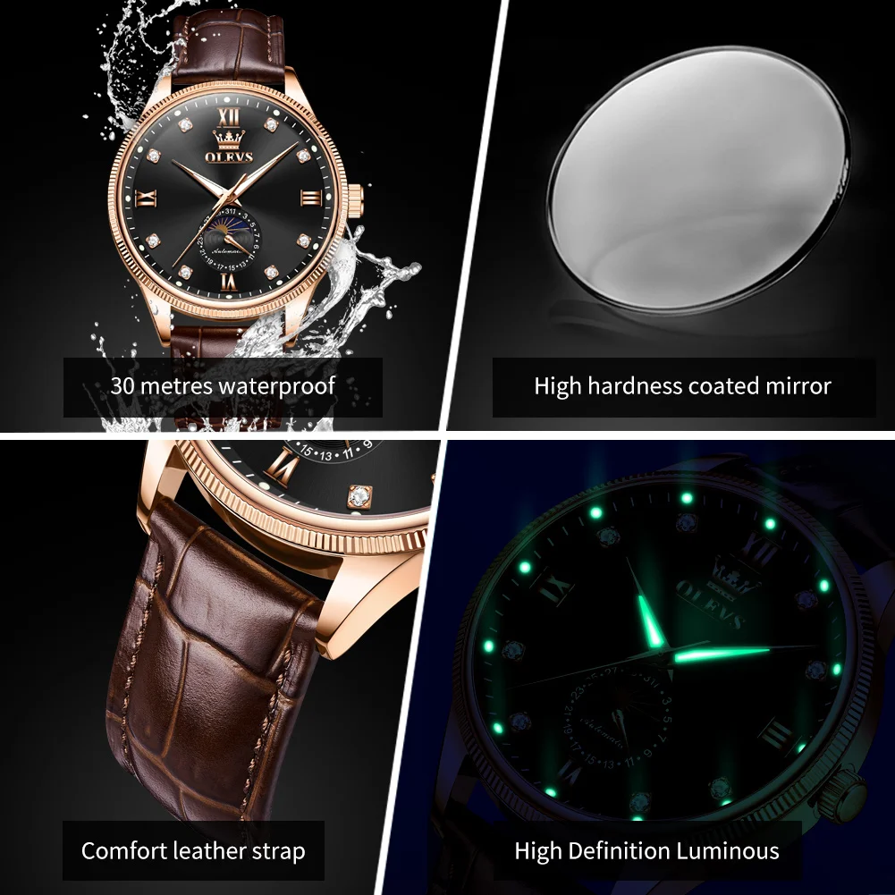 OLEVS брендовые роскошные автоматические механические часы для пар деловые