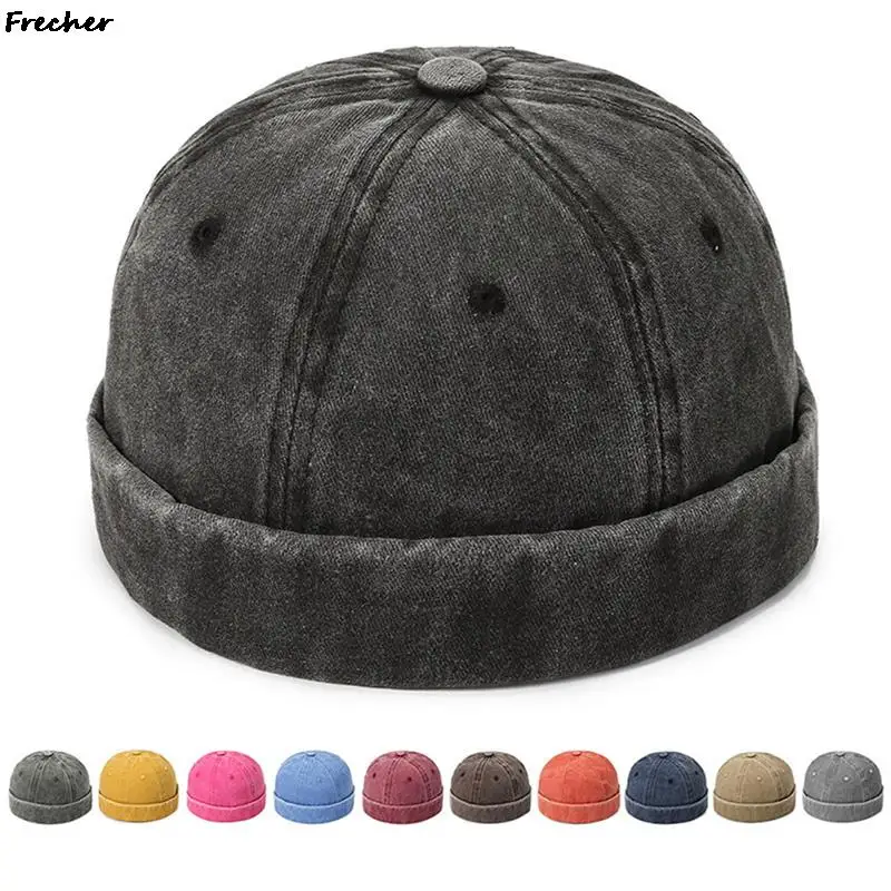 

Women Men Hip Hop Skullcap Vintage Sailor Hat Fashion Streetwear Summer Brimless Baggy Melon Cap Cuff Docker Beanies Hats New