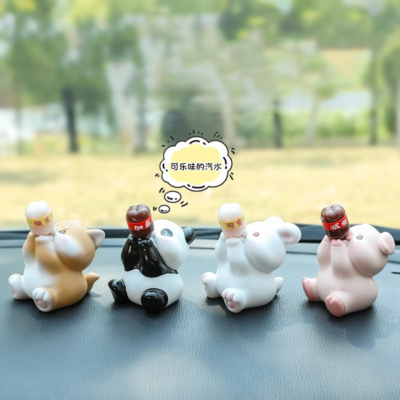 

Cute Little Animals Hold Bottles Pandas Rabbits Dogs Pigs Car Dashboard Accessories Cars Interior Decoration Creative Toy Gifts