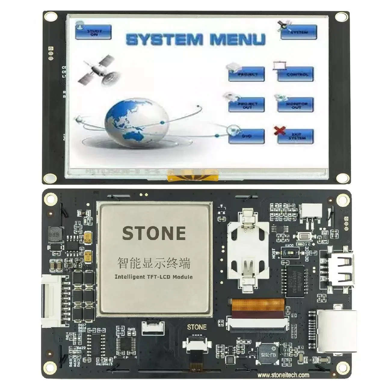 4.3 LCD Touch Module TFT LCD module is a whole display system that comes with no-cost GUI design software(STONE Designer)