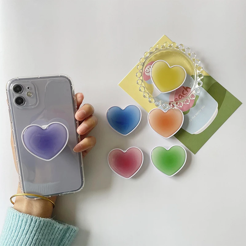 

Glossy Gradient Color Heart Shape Expandable Grip Tok Phone Holder Finger Ring Foldable Phone Socket Griptok Holder
