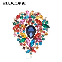 blucome multicolored crystal drop brooches fashion jewelry wedding brooch bouquet corsages antique gold flower hijab pin