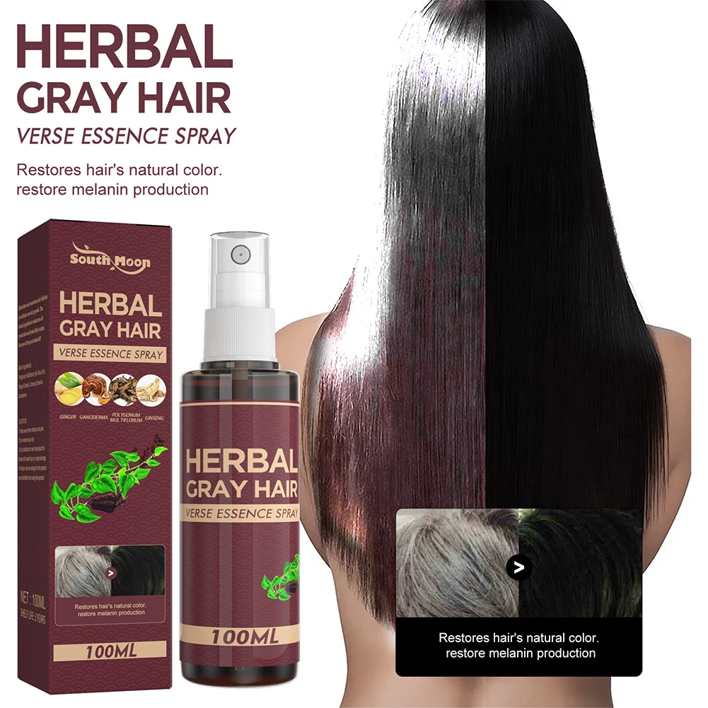 

100ml Hair Darkening Spray Reduce Gray Hair Nourish Scalp Natural Herbal Hair Serum Spray Turn White To Black Hair Care