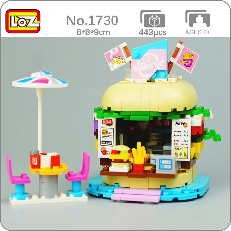 

LOZ 1730 Amusement Park Hamburger Shop Fast Food Store Restaurant Model DIY Mini Blocks Bricks Building Toy for Children no Box