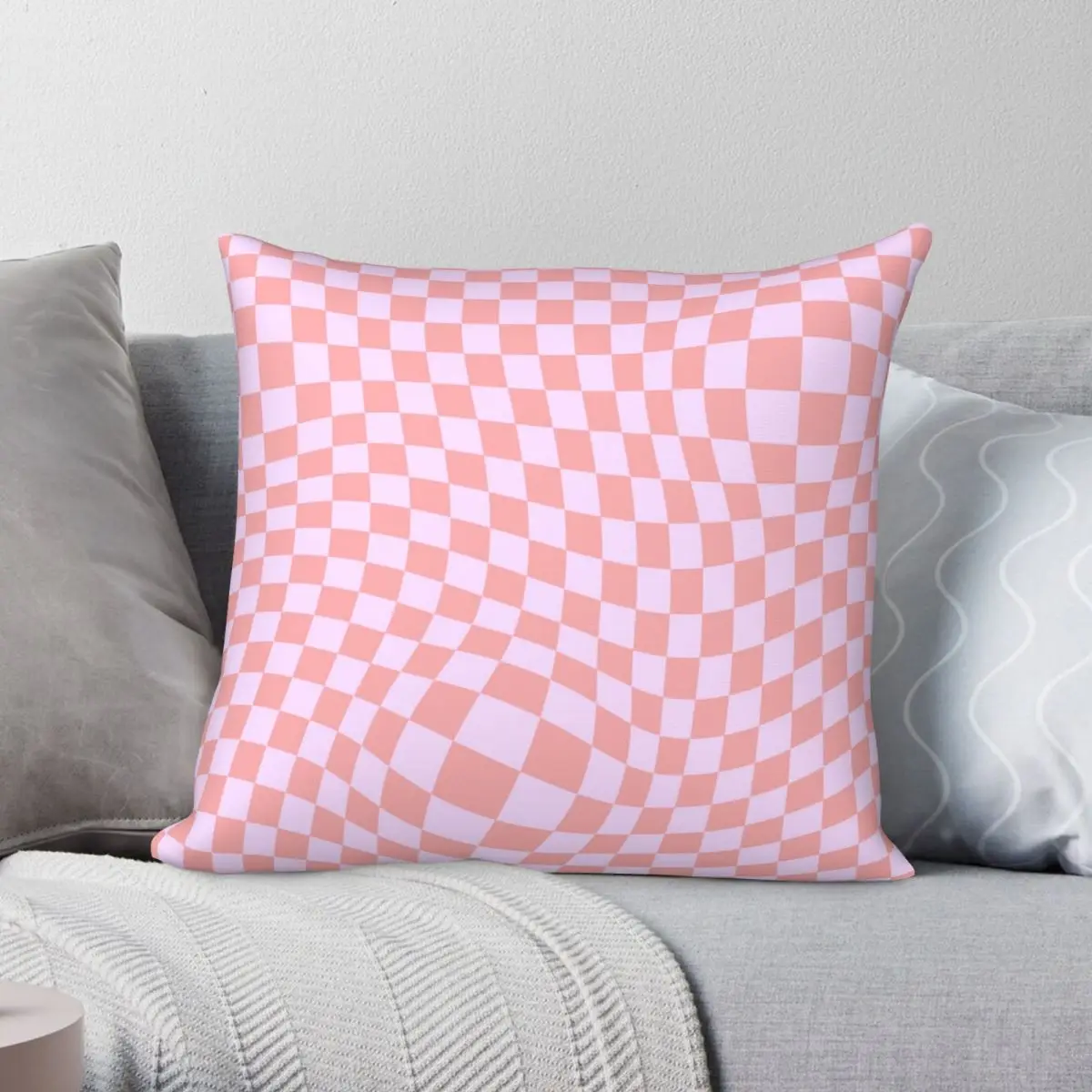 

Abstract Pastel Coral Check Pattern Pillowcase Polyester Linen Velvet Creative Zip Decor Pillow Case Sofa Seater Cushion Cover