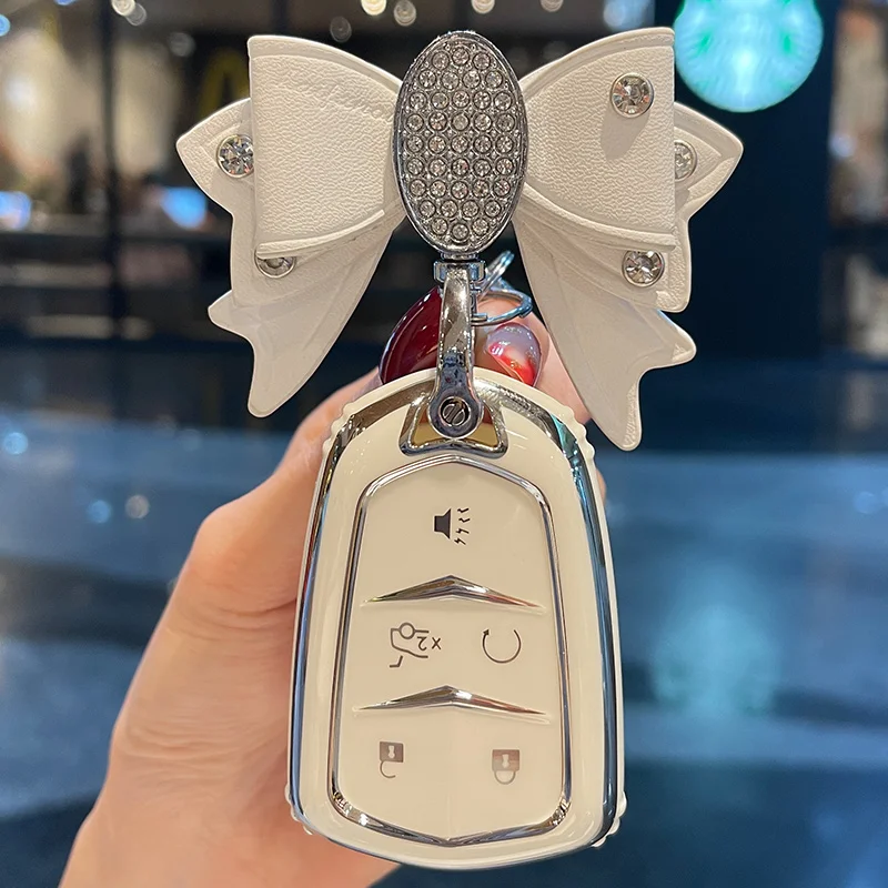

rhinestone Bow Car Key Case Cover for Cadillac ATS CT6 CTS DTS XT5 Escalade ESV SRX STS XTS 28T XT5 28E XT4 XT6 ATS-L CT5 CT4