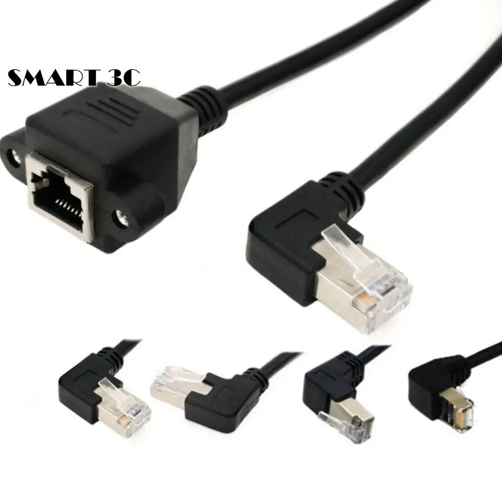 

8Pin RJ45 Cable Male to Female Screw Panel Mount Ethernet LAN Network 8 Pin 90 Degree Right Angle Extension Cable 0.3m 0.6m