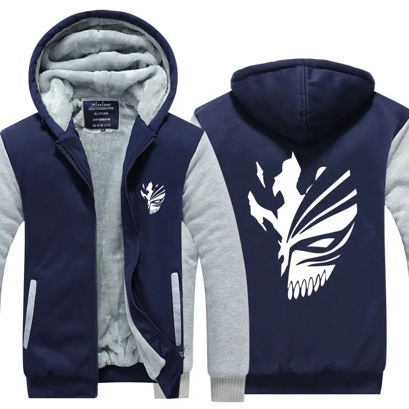 Anime Bleach Merch Sweatshirts 2022 Winter Thicken Fleece Kurosaki Ichigo Hoodies Men Hip Hop Fashion Zippered Hoodie for Fans