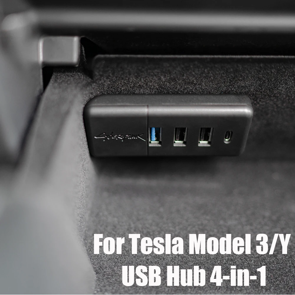 

4-in-1 USB Spiliter Upgrade Data Transfer Adapter USB Hub Docking Station Car Interior Accessories for Tesla Model 3 Y 2021 2022
