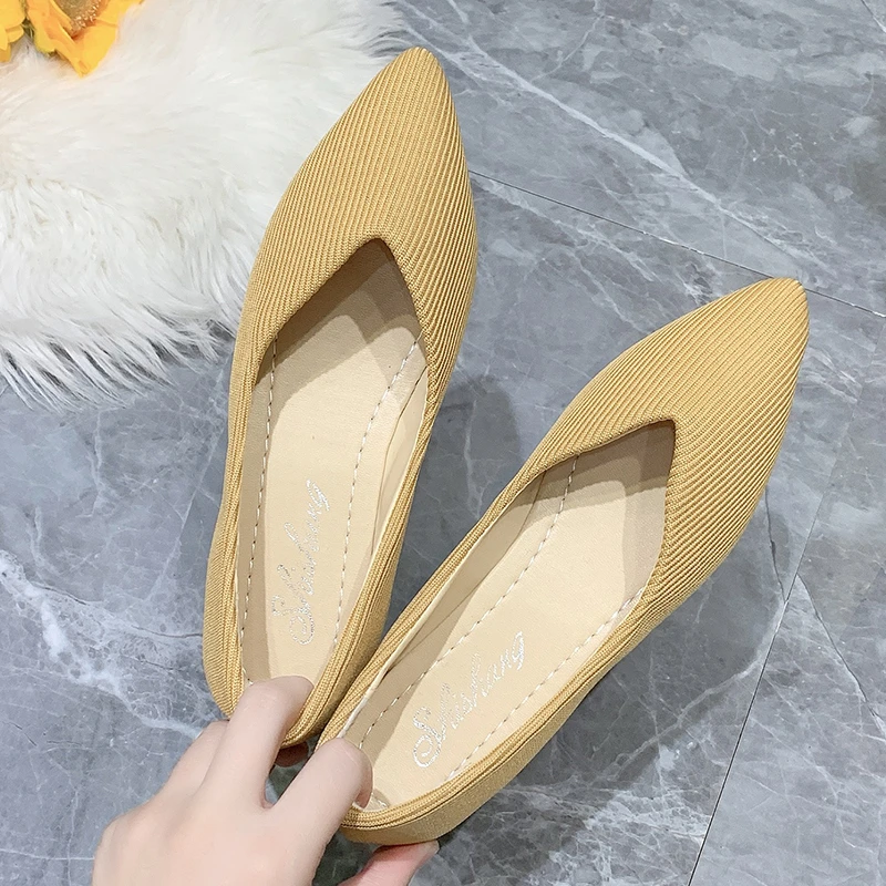 

Stripes Ballet flats hot knitting square toe single shoes woman breathable soft sole moccasins flats shallow candy plus size 43