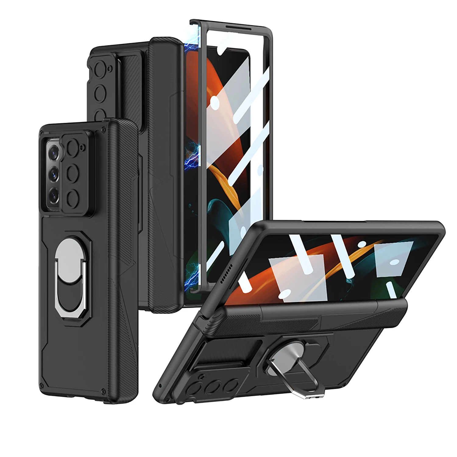 

With Slide Camera Cover For Samsung Galaxy Z Fold 2 Fold2 Case Magnetic Hinge Protection Shockproof Armor Cover Ring Kickstand