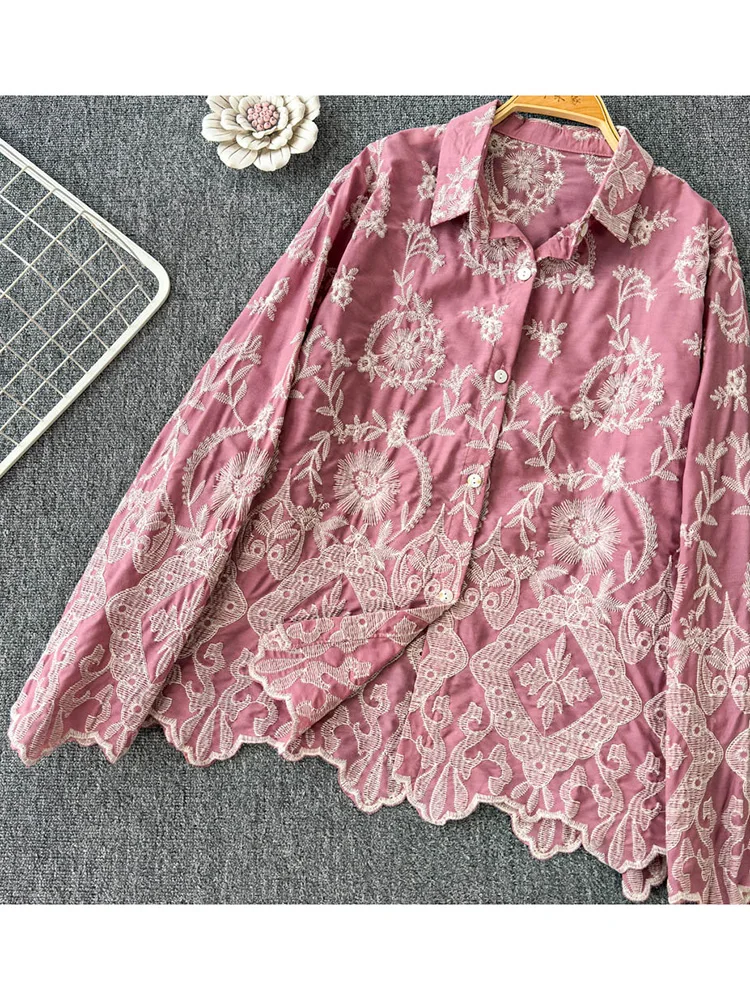 Женская весенняя рубашка корейская версия винтажная модная с воротником-поло и