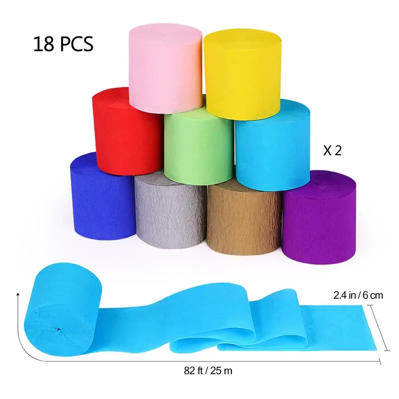 

18 Рулонов креп-бумаги длиной 82 фута, растяжки для вечерние, растяжки, декорация для фона на день рождения, Рождество, выпускная церемония