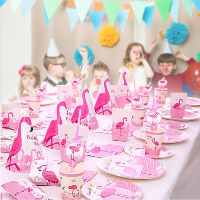 Украшение в виде розового фламинго Гавайские фотообои бумажные тарелки