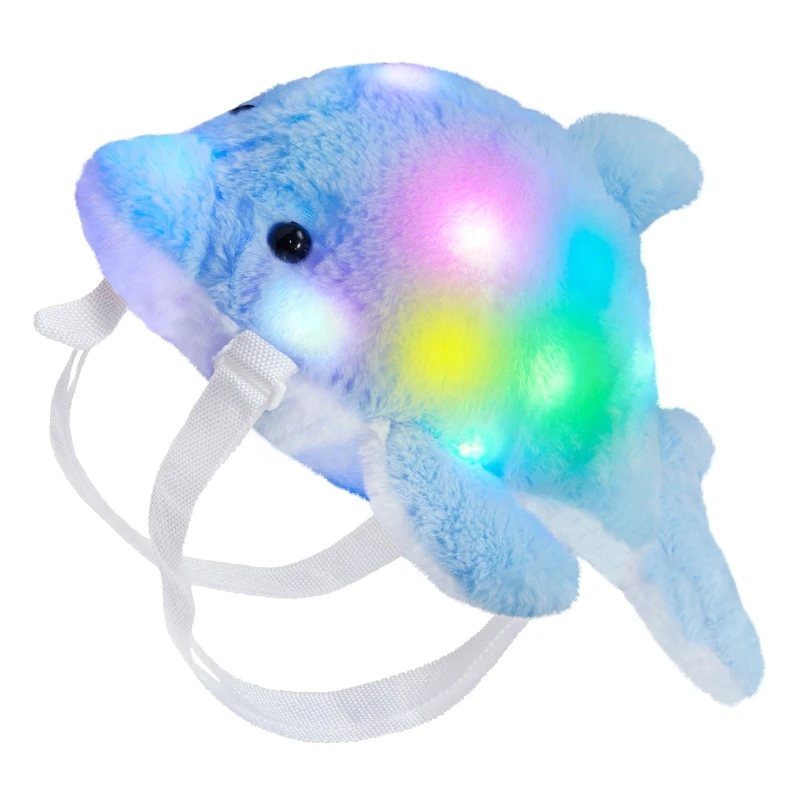 

Светящийся рюкзак 15 дюймов, дельфин, игрушка, светящиеся мягкие животные, детские подарки, праздничная игрушка QX2D