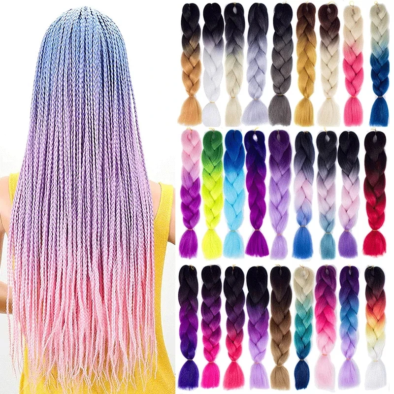 

100 г 120 цветов синтетические плетеные удлинители волос Омбре Джамбо плетеные предварительно растягивающиеся волосы оптом 24 дюйма коробка п...