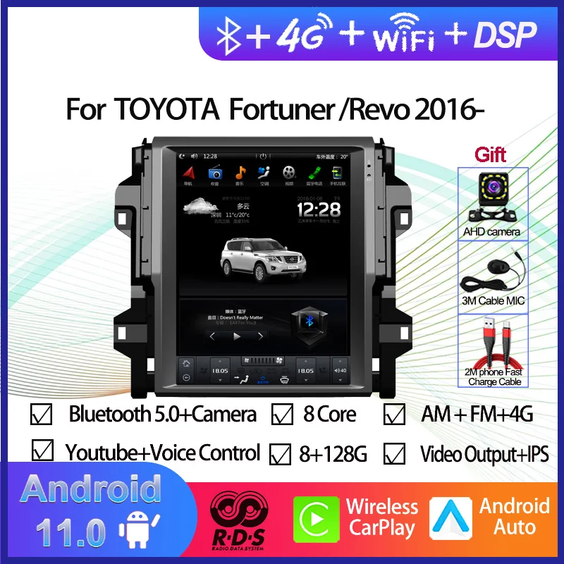 

Вертикальный Автомобильный GPS-навигатор в стиле Tesla на Android 11 для TOYOTA Fortuner/HILUX Revo 2016-2019, автомобильное радио, стерео, мультимедийный плеер
