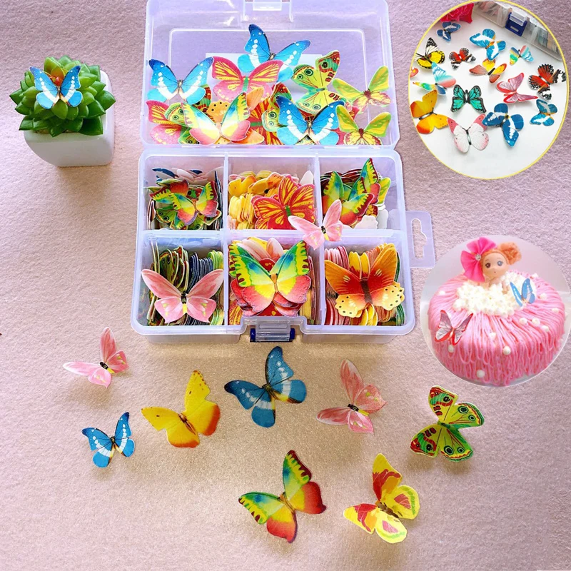 

200pcs Mixed Flowers Butterfly Edible Glutinous Wafer Icing Paper Cake Cupcake Toppers Cake Decor Birthday Wedding Cake Tool